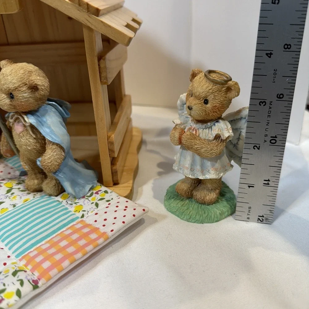 Vintage Enesco Cherished Teddies Nativity 4 Piece Set Stable‎ Figurines Box
